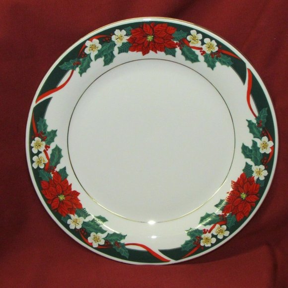 5 Christmas Salad or Cake Plates Tienshan Fine China DECK THE HALLS 7.5" Floral - Picture 2 of 6